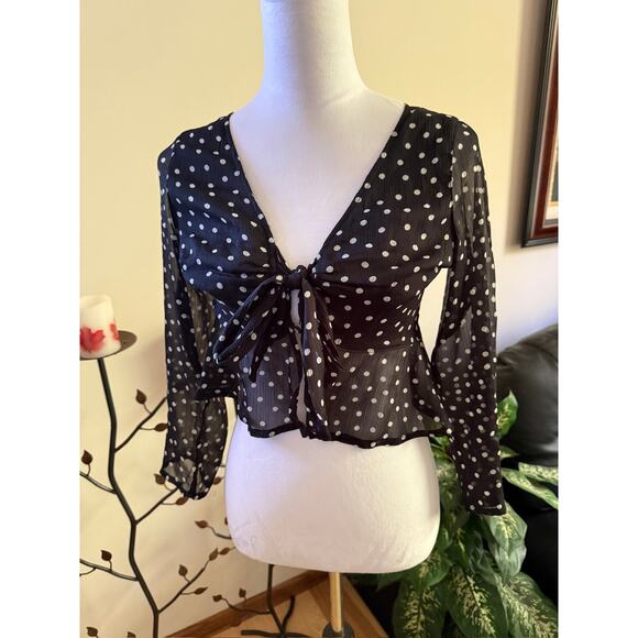 Abercrombie & Fitch Black Polka Dot Tie Blouse - Picture 1 of 6